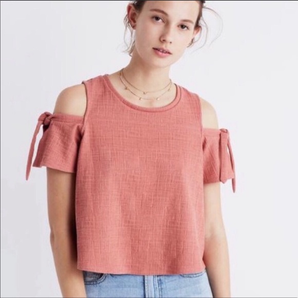 Madewell Tops - Madewell Skylark Cold Shoulder Cropped Shirt Pink